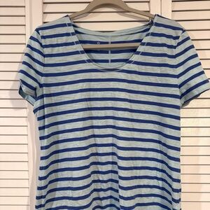 T By Talbots Blue and White Striped Short Sleeve Tee